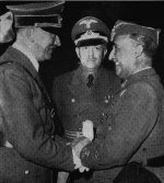 Spanish dictator Franco right shaking hands with Hitler during WWII